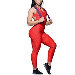 Red Womens butt lift full body jumpsuit
